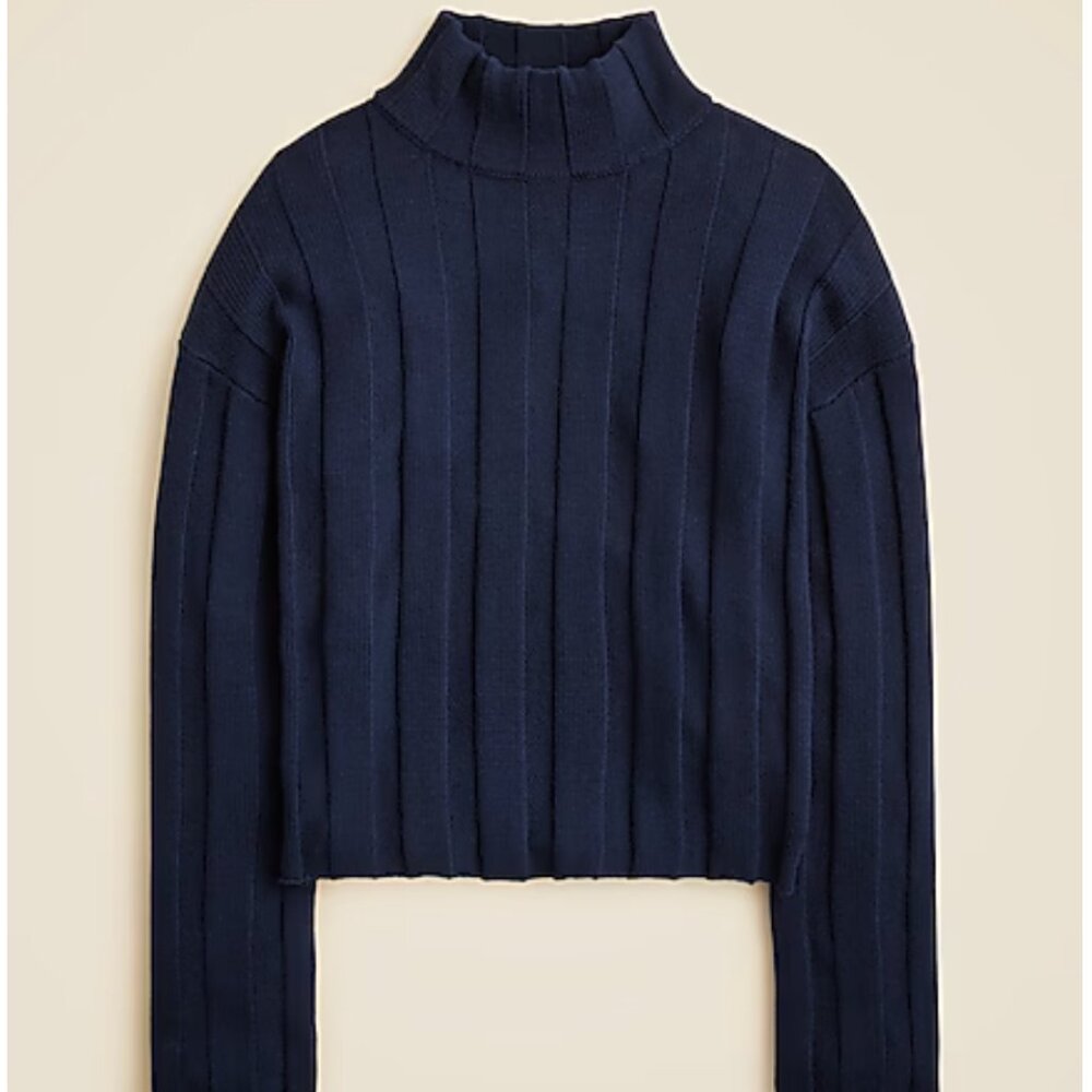 J. Crew Navy Blue Ribbed Mockneck Sweater Medium / Fits Large